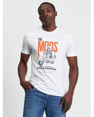 Ben Sherman The Mod Poster Tee In White - Blue