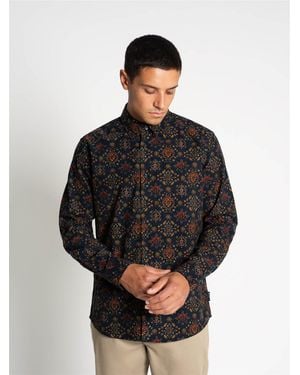 Ben Sherman Long Sleeve Foulard Print Cord Shirt In Khaki - Black