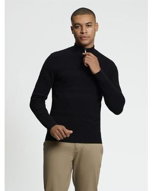 Ben Sherman Long Sleeve Placed Texture 1/4 Zip Jumper In Black - Blue