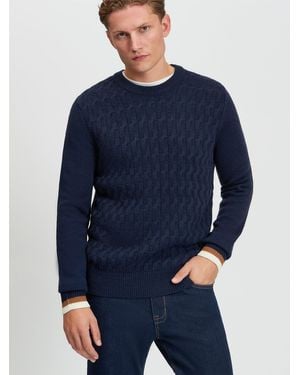 Ben Sherman Cable Textured Crew Neck Jumper In - Blue