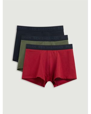 Ben Sherman 3 Pack Jacquard Logo Trunks In Assorted - Black