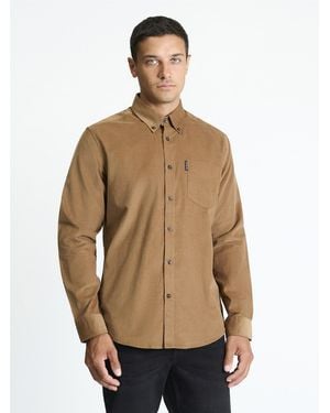 Ben Sherman Long Sleeve Fine Cordurory Shirt In - Natural