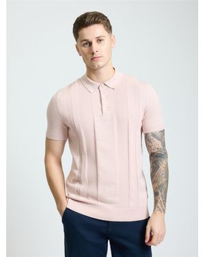 Ben Sherman Short Sleeve Textured Polo In Blush Pink - Natural