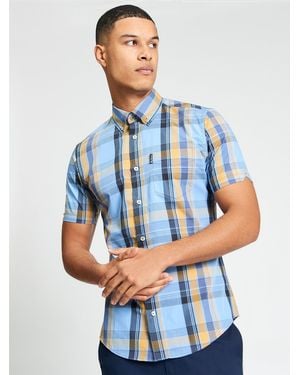 Ben Sherman Short Sleeve Block Check Shirt In Lake Blue