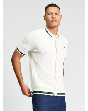 Ben Sherman Short Sleeve Open Texture Button Through Knitted Shirt In Ivory - White