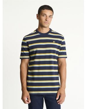 Ben Sherman Textured Stripe Tee In Dark Navy - Blue