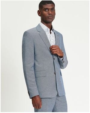 Ben Sherman Puppytooth Linen Blend Blazer In Blue