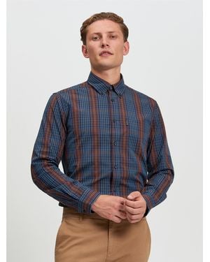 Ben Sherman Long Sleeve Multicolour Check In Dark Navy - Blue