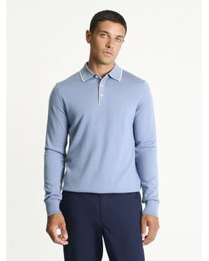 Ben Sherman Long Sleeve Merino Tipped Knitted Polo In Dusky Blue