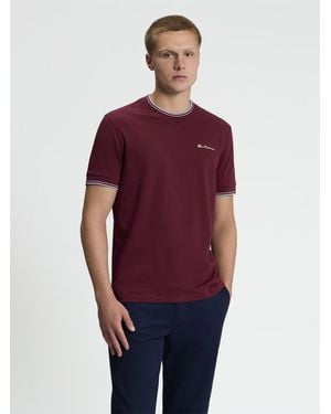 Ben Sherman Short Sleeve Ringer Tshirt In Maroon - Red