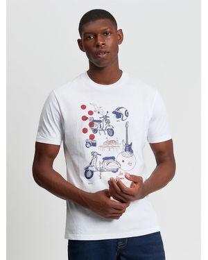Ben Sherman Sketched Modzine Tee In White - Blue