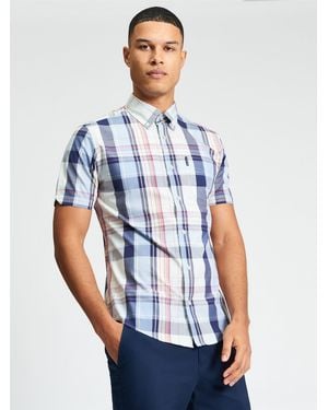 Ben Sherman Short Sleeve Oversized Check Shirt In Blue Grey