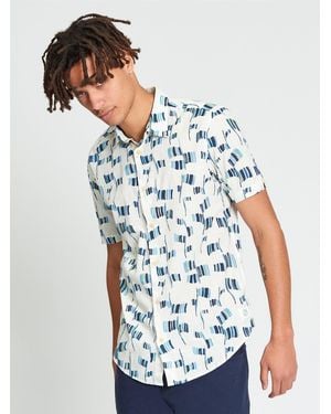 Ben Sherman Short Sleeve Abstract Flag Print Shirt In Ivory - Blue