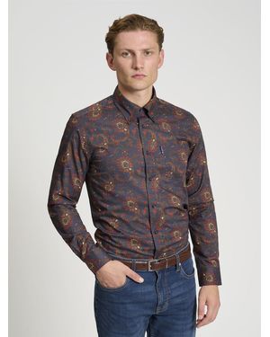 Ben Sherman Long Sleeve Paisley Print In Mood Indigo - Blue