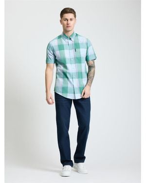 Ben Sherman Short Sleeve Multi Colour Overcheck Shirt In Forest - Blue