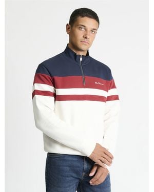 Ben Sherman Cut & Sew Stripe 1/2 Zip Top In Ivory - Blue