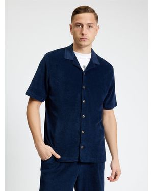 Ben Sherman Short Sleeve Towelling Button Through Shirt In Dark Navy - Blue