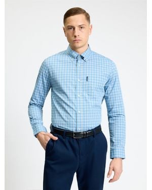 Ben Sherman Long Sleeve Linear Gingham Shirt In Lake Blue