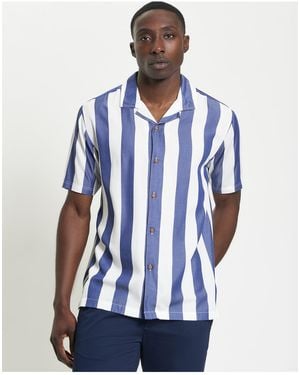 Ben Sherman Short Sleeve Viscose Stripe Shirt In - Blue