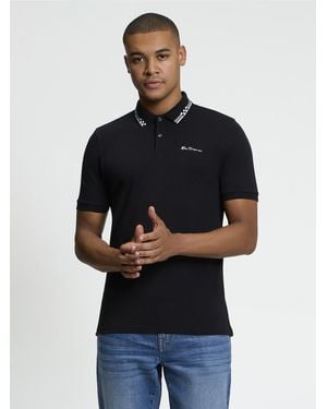 Ben Sherman Short Sleeve Checkerboard Collar Polo In Black - Blue
