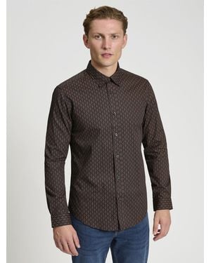 Ben Sherman Long Sleeve Linear Geo Print In Black - Grey