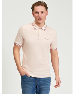 Ben Sherman Short Sleeve Signature Pique Polo In Blush Pink - White