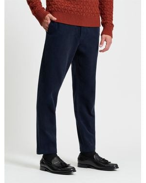 Ben Sherman Corduroy Taper Fit Trousers In Dark Navy - Red