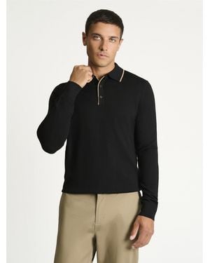 Ben Sherman Long Sleeve Merino Tipped Knitted Polo In Black