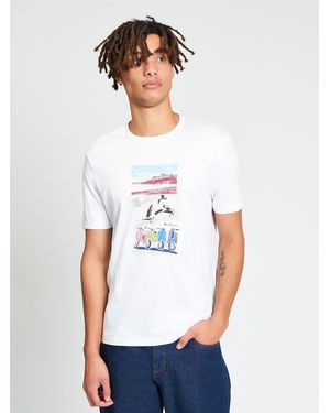 Ben Sherman Short Sleeve Post Card Tshirt In White - Blue