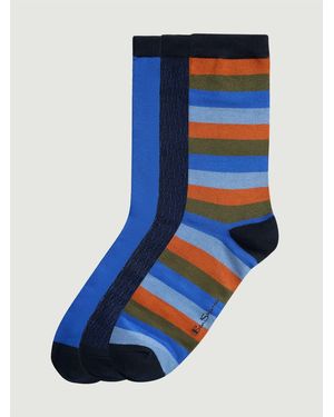 Ben Sherman 3 Pack Mod Stripe Sock In Cobalt - Blue
