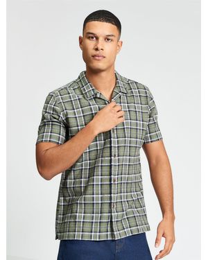Ben Sherman Short Sleeve Texture Check Shirt In Loden - Blue