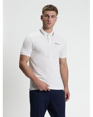 Ben Sherman Short Sleeve Checkerboard Collar Polo In - White