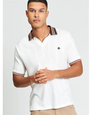 Ben Sherman Short Sleeve Trim Block Open Neck Polo In Snow White