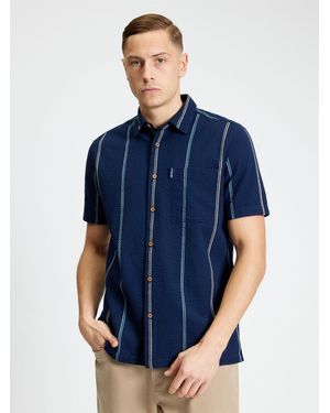 Ben Sherman Short Sleeve Seersucker Check Shirt In Dark Navy - Blue