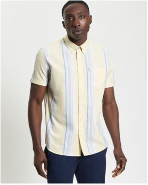 Ben Sherman Short Sleeve Oxford Stripe Shirt In Corn - White
