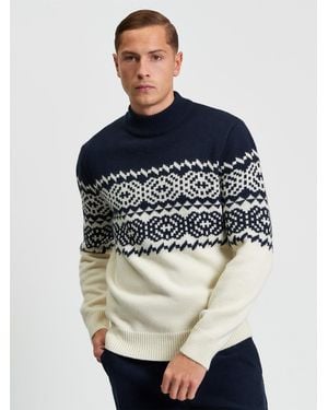Ben Sherman Mono Fairisle Crew In Ivory - Blue