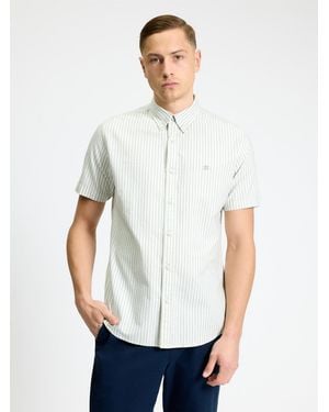 Ben Sherman Short Sleeve Oxford Stripe Shirt In Sage - White
