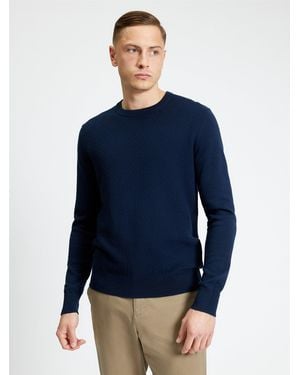 Ben Sherman Long Sleeve Textured Front Knitted Crew Neck In Dark Navy - Blue