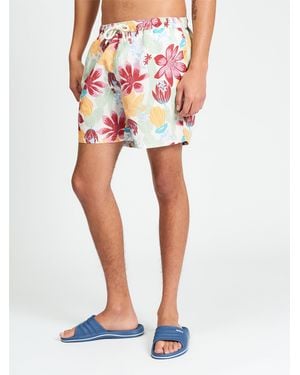 Ben Sherman Cactus Print Swimshort In Ivory - White
