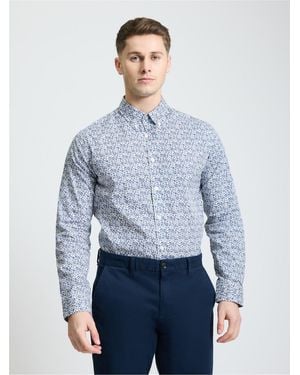 Ben Sherman Long Sleeve Mono Floral Shirt In Ivory - Blue