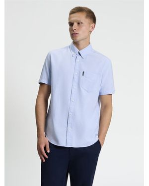 Ben Sherman Short Sleeve Signature Oxford Shirt In Sky - White