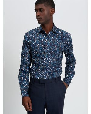 Ben Sherman Stretch Printed Winter Floral Shirt In Dark Navy - Blue