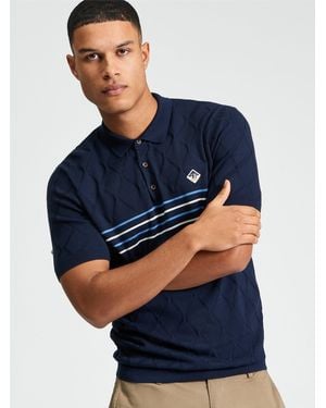Ben Sherman Short Sleeve Texture Sport Knitted Polo In - Blue