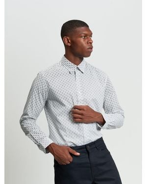 Ben Sherman Long Sleeve Linear Geo Print In White