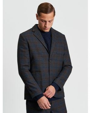 Ben Sherman Check Blazer In Dark Navy - Blue