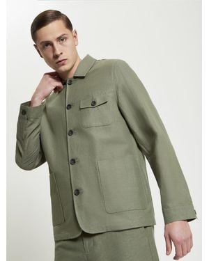 Ben Sherman Linen Cotton Chore Jacket In Olive - Green