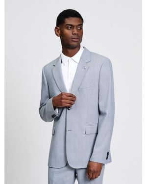 Ben Sherman Prince Of Wales Wool Check Jacket In Light Blue - White
