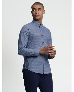 Ben Sherman Long Sleeve Mono Print Shirt In Marine - Blue
