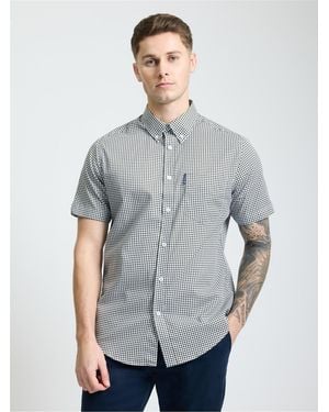 Ben Sherman Short Sleeve Geo Print Shirt In Ice Blue - Grey