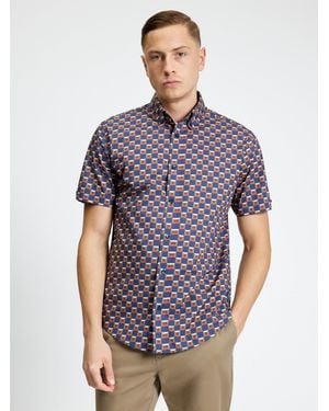 Ben Sherman Short Sleeve Retro Geo Print Shirt In - Multicolour